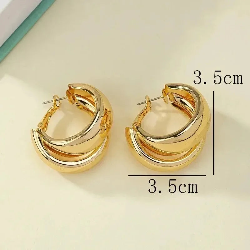 Boucles d'oreilles Vintage Double couche en acier inoxydable pour femmes, boucles d'oreilles rondes géométriques à la mode, bijoux de fête tendance L’AURA