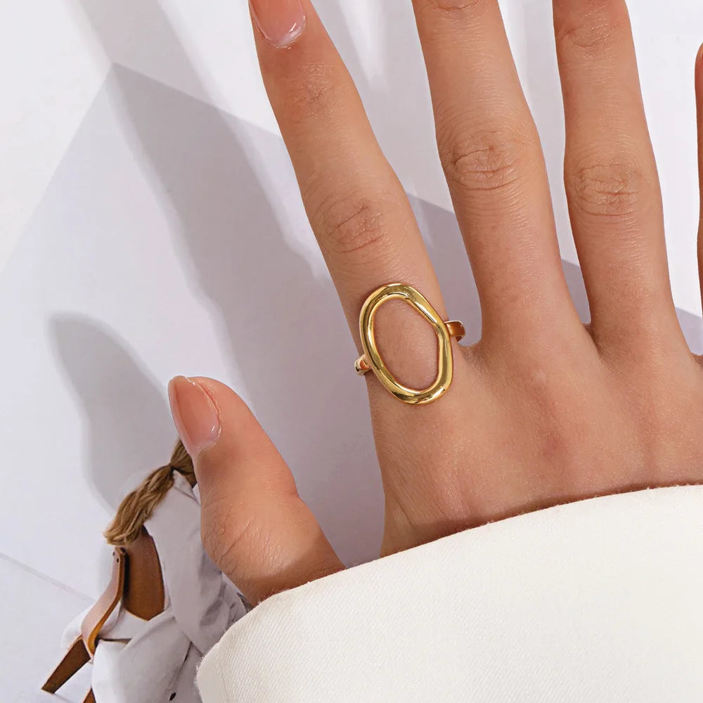 Bagues ovales creuses minimalistes pour femmes, en acier inoxydable, couleur or, géométrique, ouvert, bijoux de fête, cadeau, nouveau L’AURA