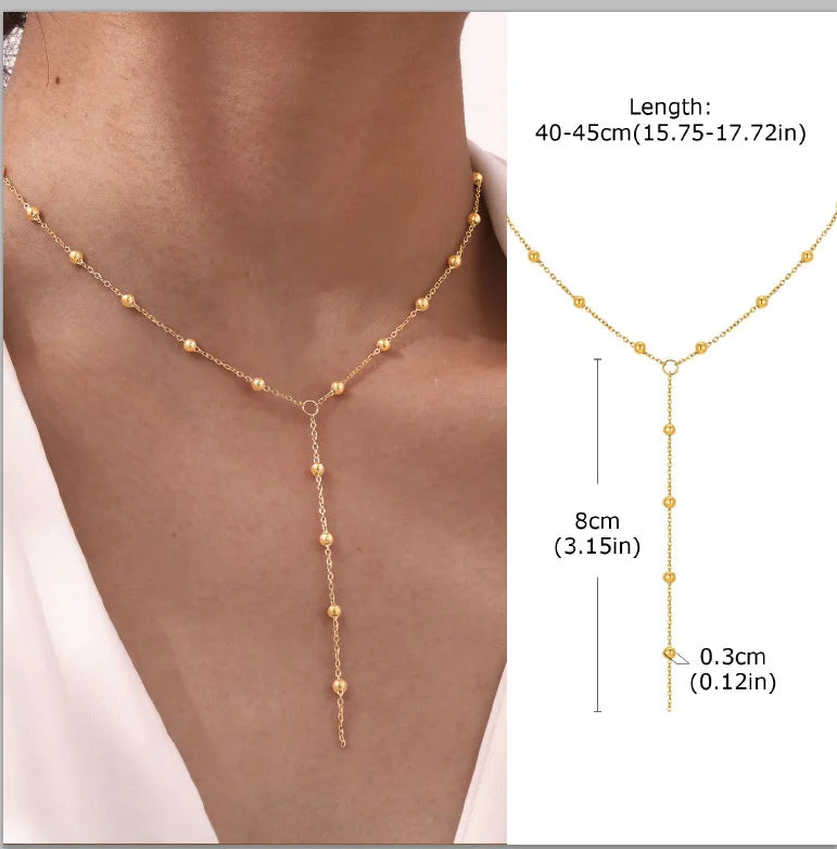 Gold Plated Stainless Steel Lariat Necklace, Delicate Long Necklace, Layered Necklaces for Women and Girls, Y-Shaped Drop Pendant