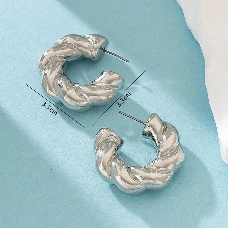 Boucles d'oreilles créoles en pierre de cristal couleur or, forme métallique torsadée, plaqué argent, nouvelle mode pour femmes, bijoux de fête, cadeau d'anniversaire L’AURA