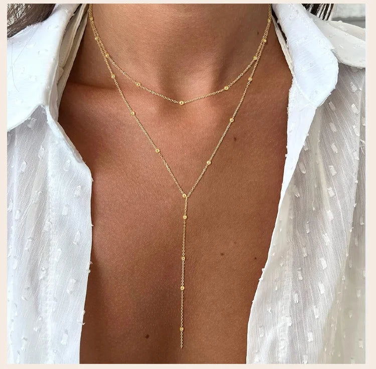 Collier Lariat en acier inoxydable plaqué or, collier Long délicat, colliers Laryered pour femmes et filles, pendentif goutte en forme de Y