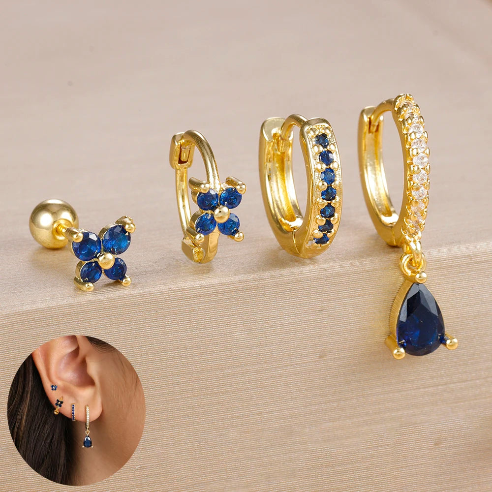 4 Pieces Small Hoop Earrings Set for Women Stainless Steel Huggies Pendant Piercing Earrings Jewelry Aretes