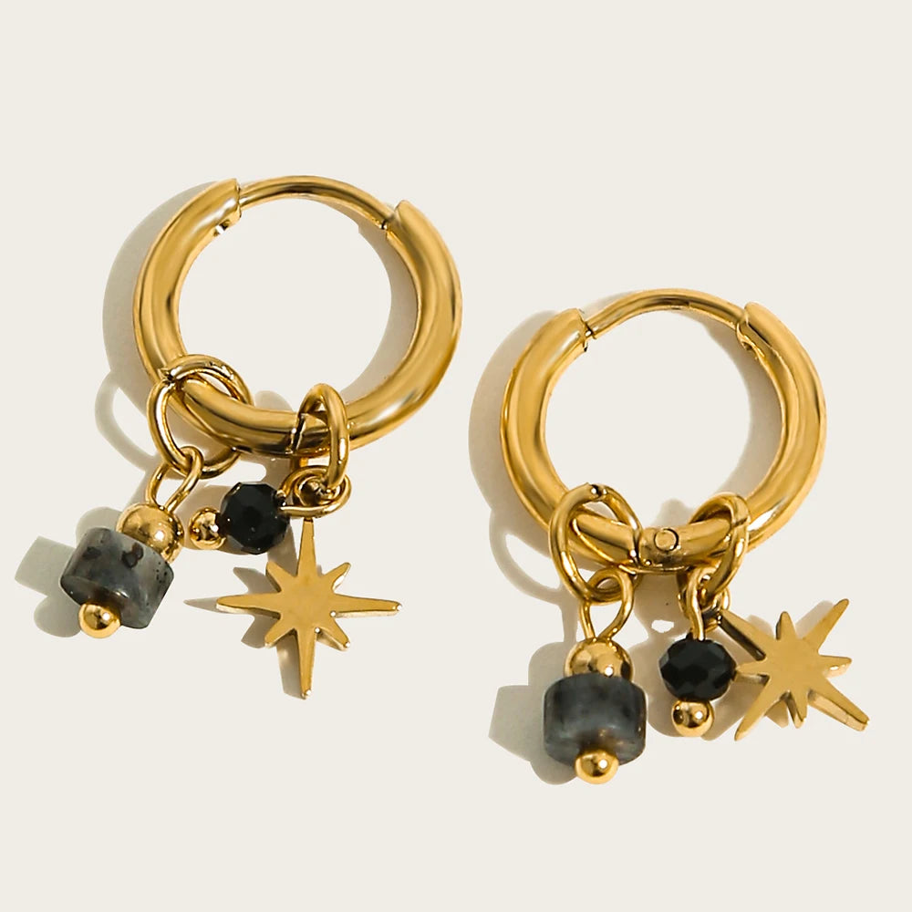 YACHAN 18K plaqué or acier inoxydable Hoop boucles d'oreilles femmes rétro vert pierre naturelle charme mode bijoux imperméables L’AURA