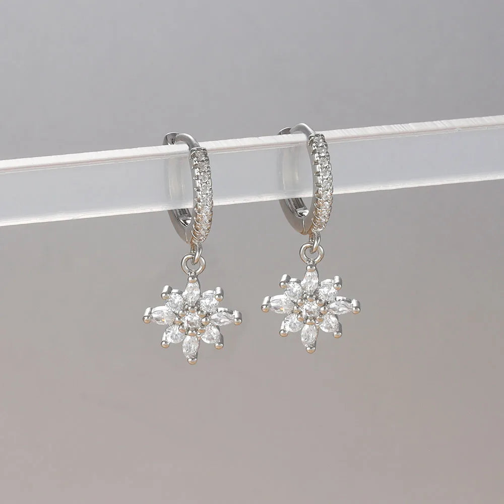 Boucles d'oreilles de luxe en acier inoxydable pour femmes, Zircons scintillants, Piercing géométrique, bijoux à la mode