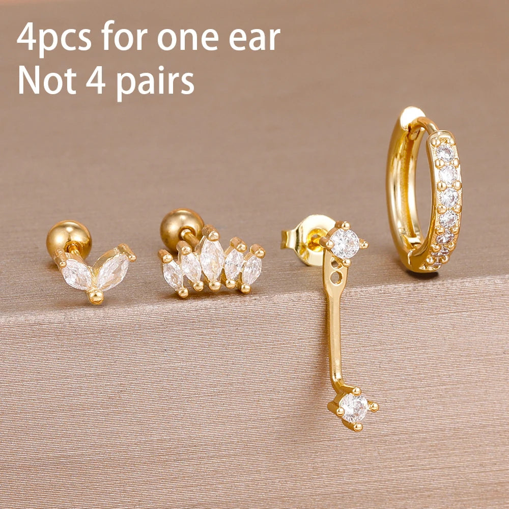 4 Pieces Small Hoop Earrings Set for Women Stainless Steel Huggies Pendant Piercing Earrings Jewelry Aretes