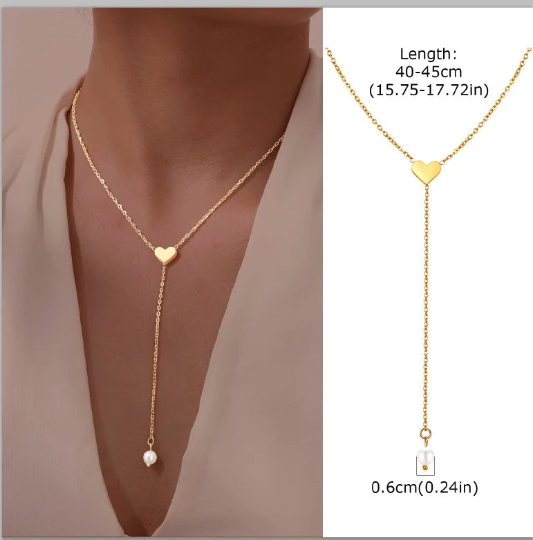 Gold Plated Stainless Steel Lariat Necklace, Delicate Long Necklace, Layered Necklaces for Women and Girls, Y-Shaped Drop Pendant