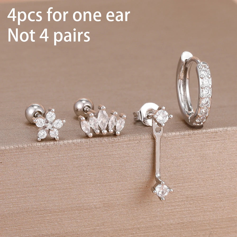 4 Pieces Small Hoop Earrings Set for Women Stainless Steel Huggies Pendant Piercing Earrings Jewelry Aretes