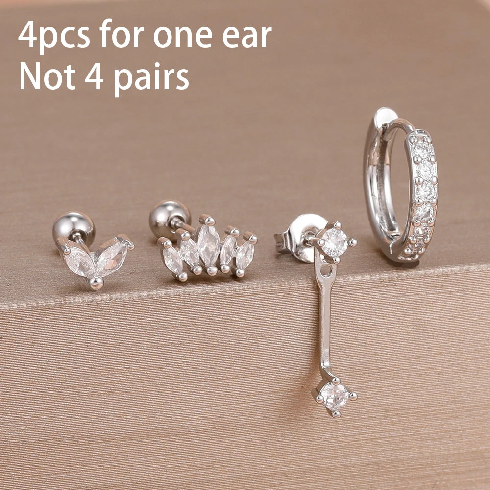 4 Pieces Small Hoop Earrings Set for Women Stainless Steel Huggies Pendant Piercing Earrings Jewelry Aretes