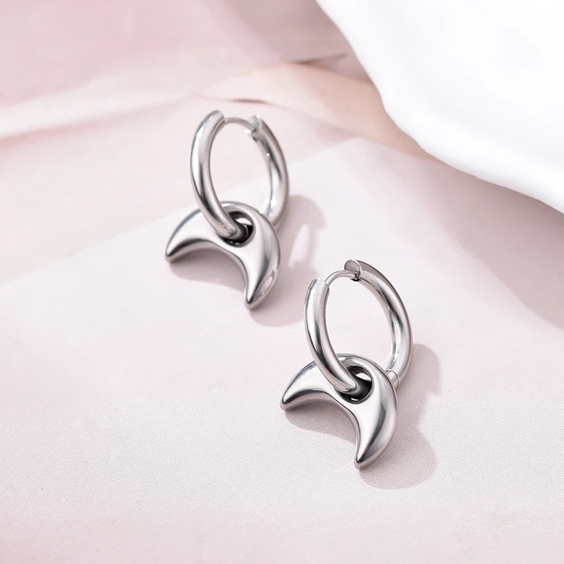 Boucles d'oreilles créoles rondes en acier inoxydable pour femmes, pendentif étoile lune et coeur, bijoux classiques Y2K, boucle d'oreille document en or et argent, mode L’AURA